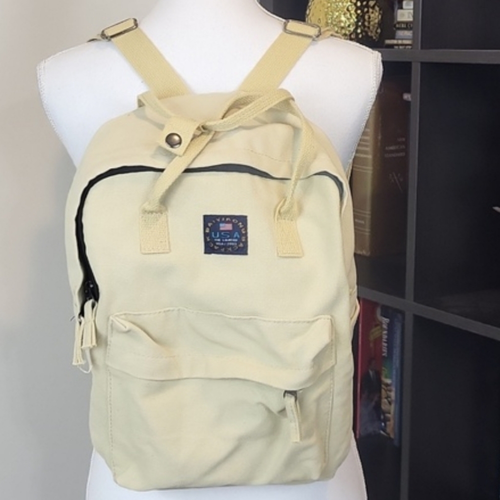 BAIYIRONG BACKPACK Tan Canvas Multipocket Backpack With Straps